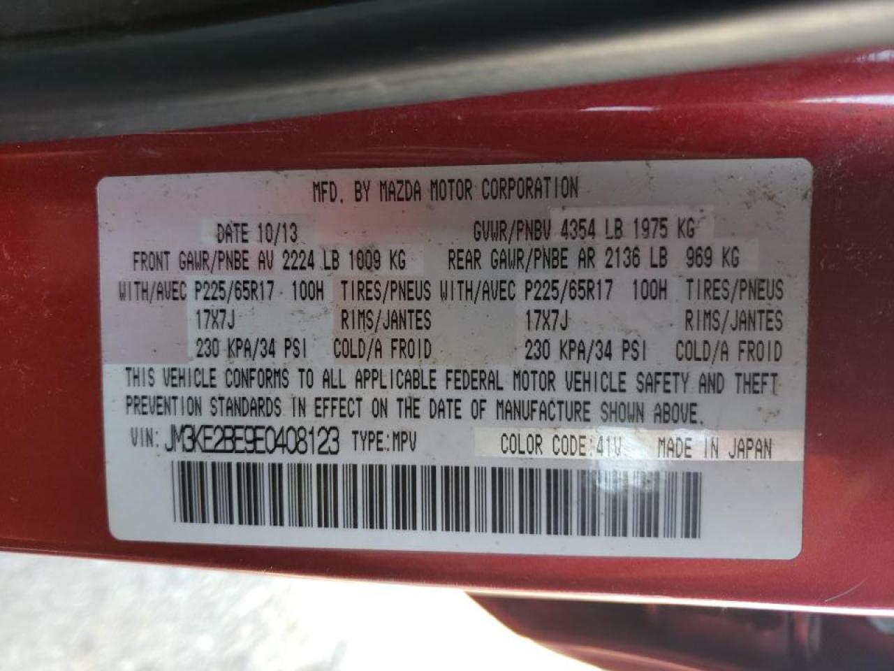 Photo 10 from auction – 2014 MAZDA CX-5 SPORT with VIN JM3KE2BE9E0408123