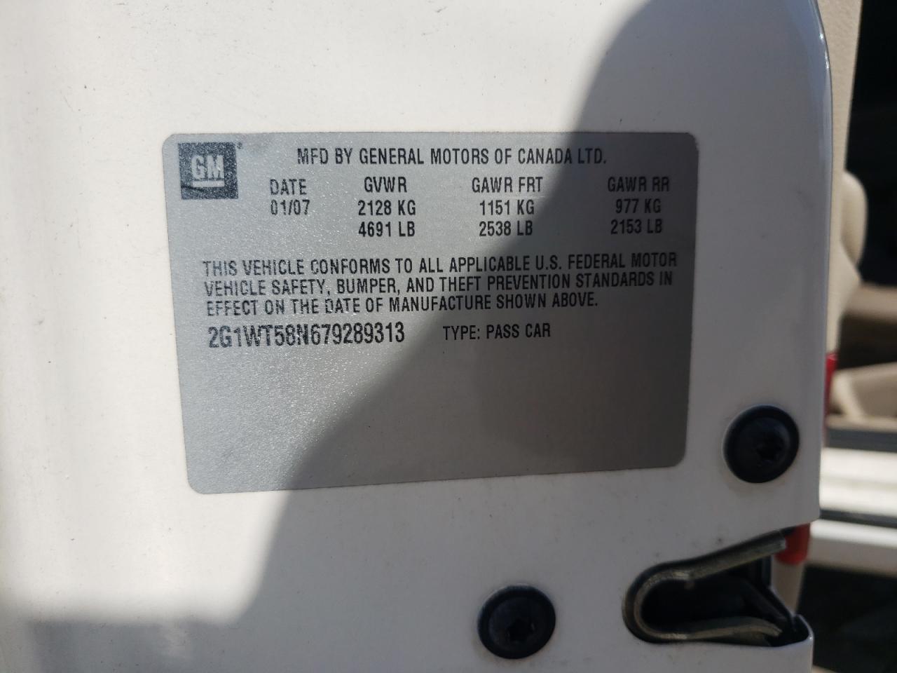Photo 10 from auction – 2007 CHEVROLET IMPALA LT with VIN 2G1WT58N679289313