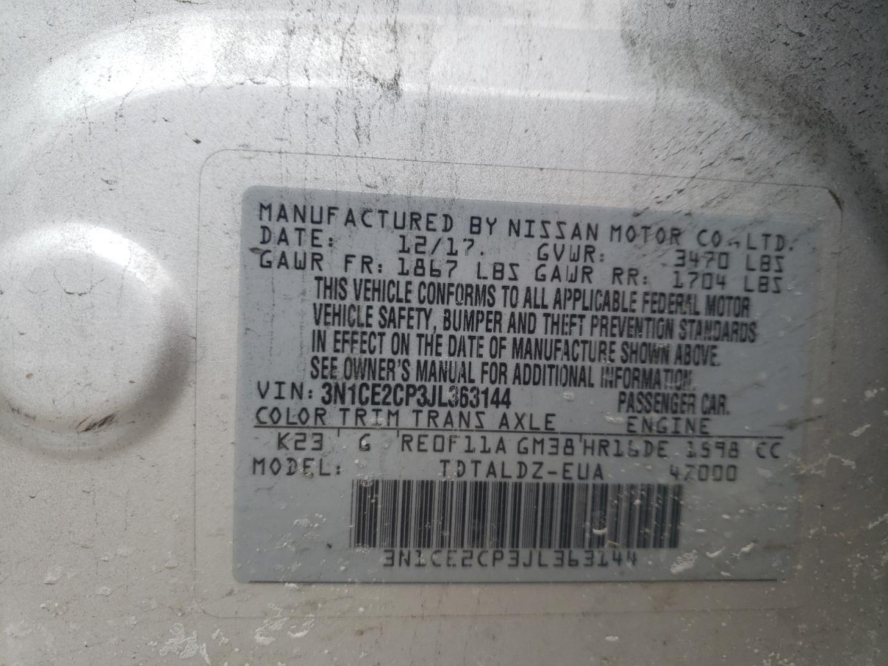 Photo 10 from auction – 2018 NISSAN VERSA NOTE with VIN 3N1CE2CP3JL363144