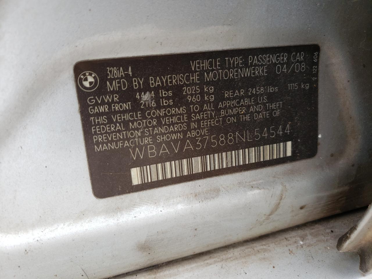 Photo 10 from auction – 2008 BMW 328 I with VIN WBAVA37588NL54544