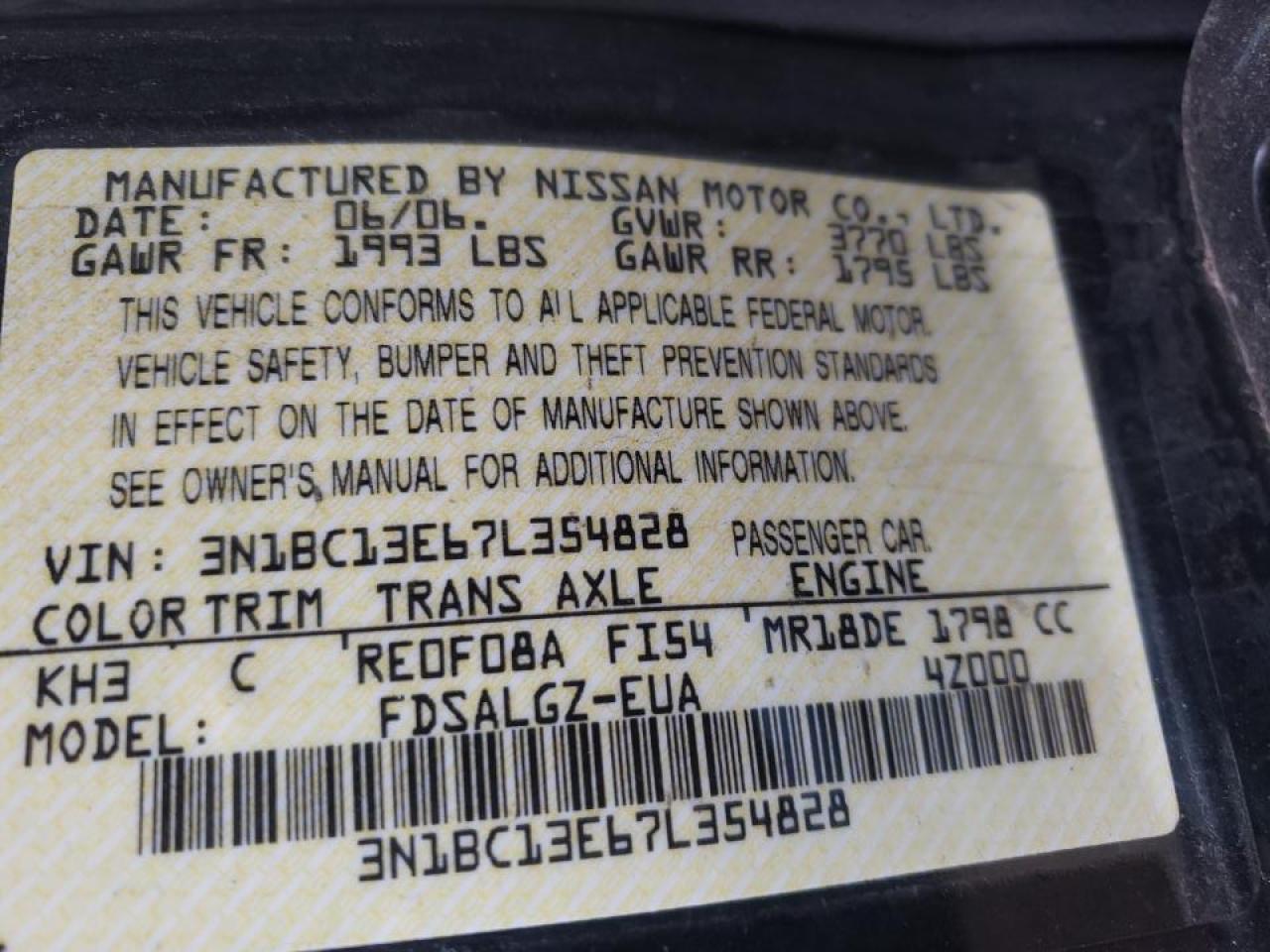 Photo 10 from auction – 2007 NISSAN VERSA S with VIN 3N1BC13E67L354828
