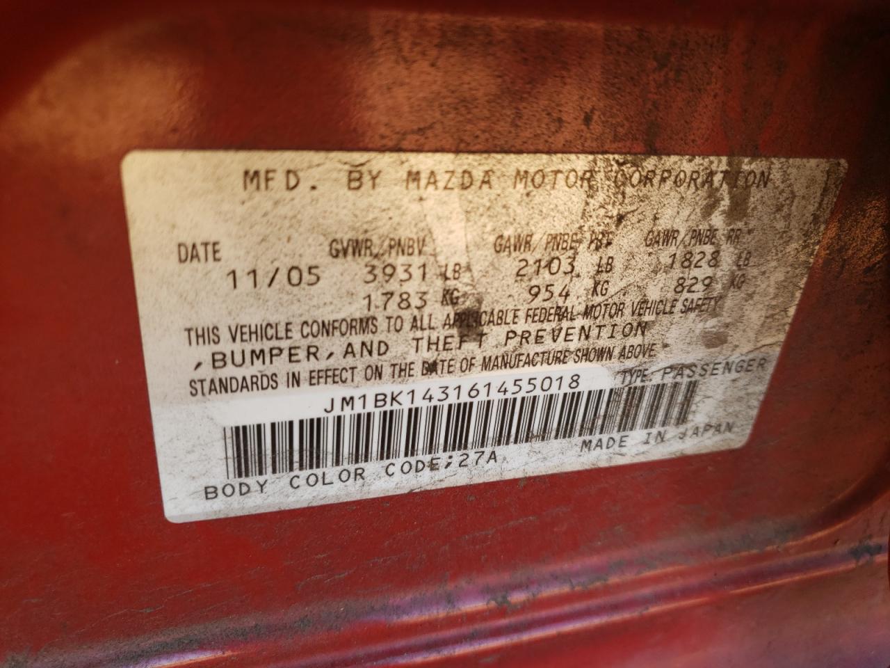 Photo 10 from auction – 2006 MAZDA 3 HATCHBAC with VIN JM1BK143161455018