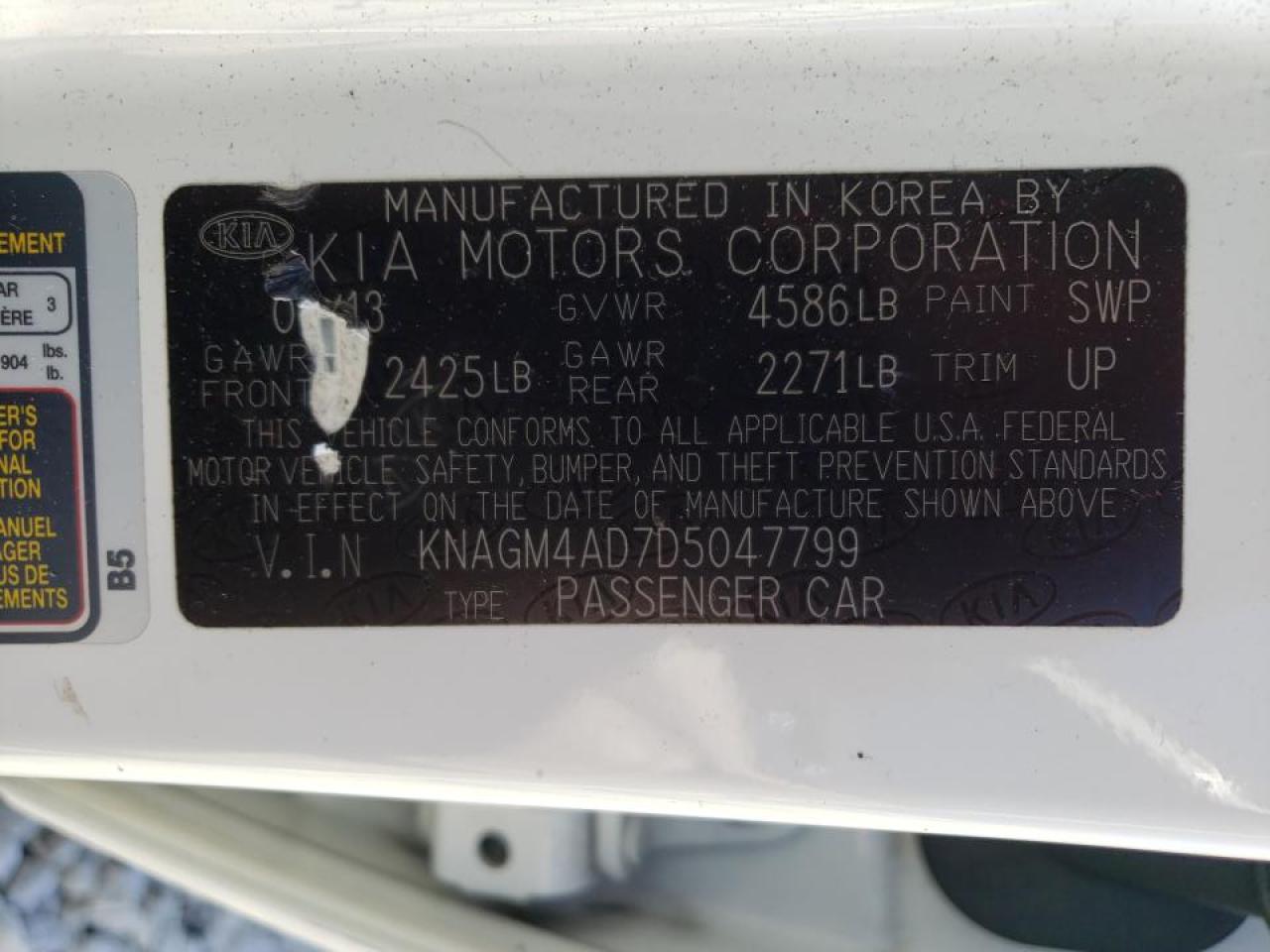 Photo 10 from auction – 2013 KIA OPTIMA HYB with VIN KNAGM4AD7D5047799