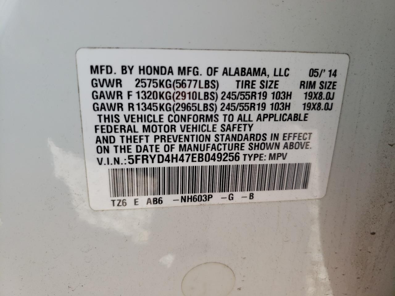Photo 10 from auction – 2014 ACURA MDX TECHNO with VIN 5FRYD4H47EB049256