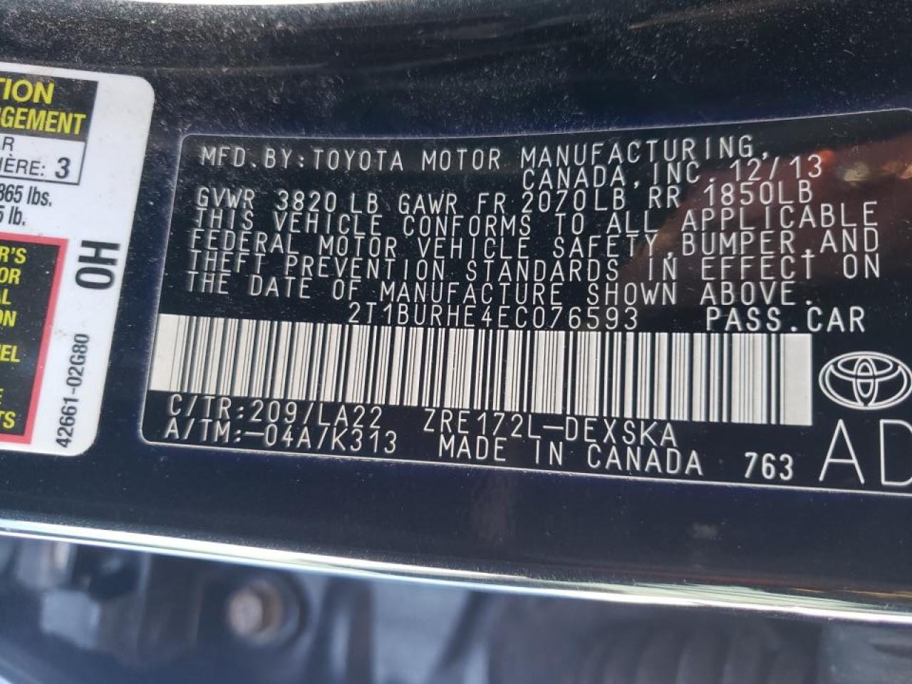Zdjęcie 20 z aukcji – 2014 TOYOTA COROLLA L z VIN 2T1BURHE4EC076593