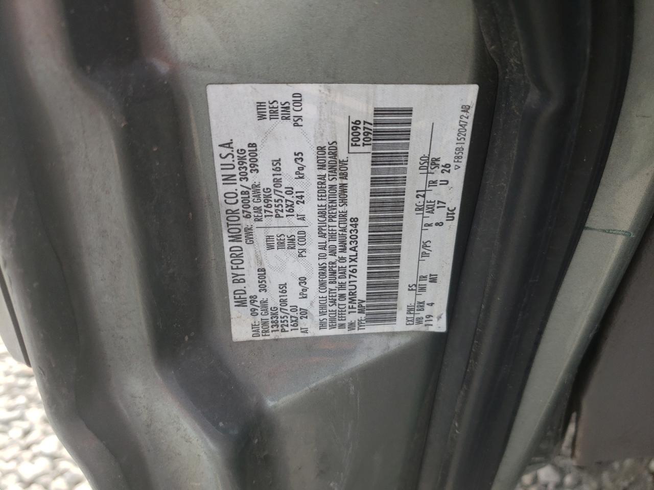 Photo 10 from auction – 1999 FORD EXPEDITION with VIN 1FMRU1761XLA30348
