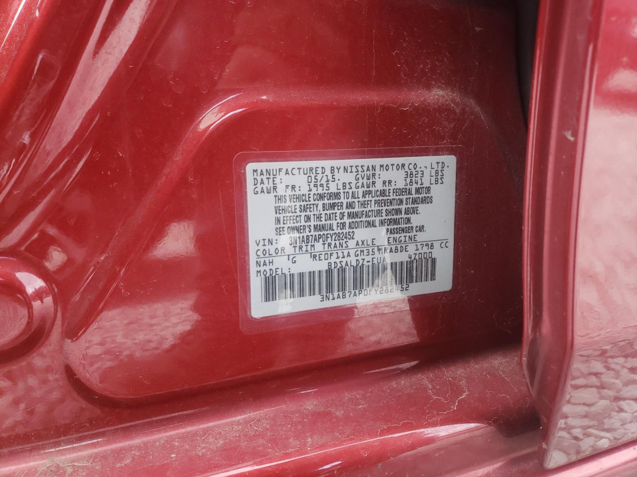 Photo 10 from auction – 2015 NISSAN SENTRA S with VIN 3N1AB7AP0FY282452