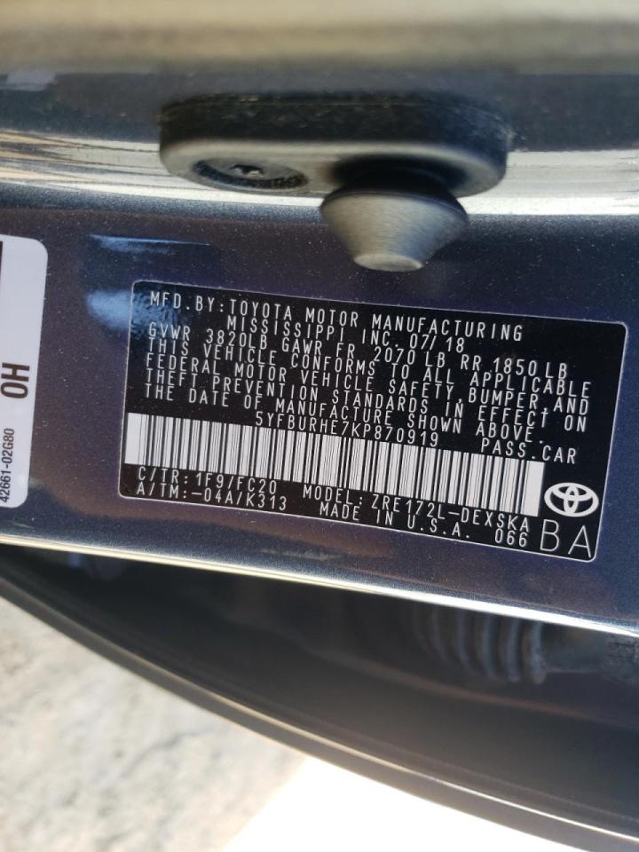 Photo 10 from auction – 2019 TOYOTA COROLLA L with VIN 5YFBURHE7KP870919