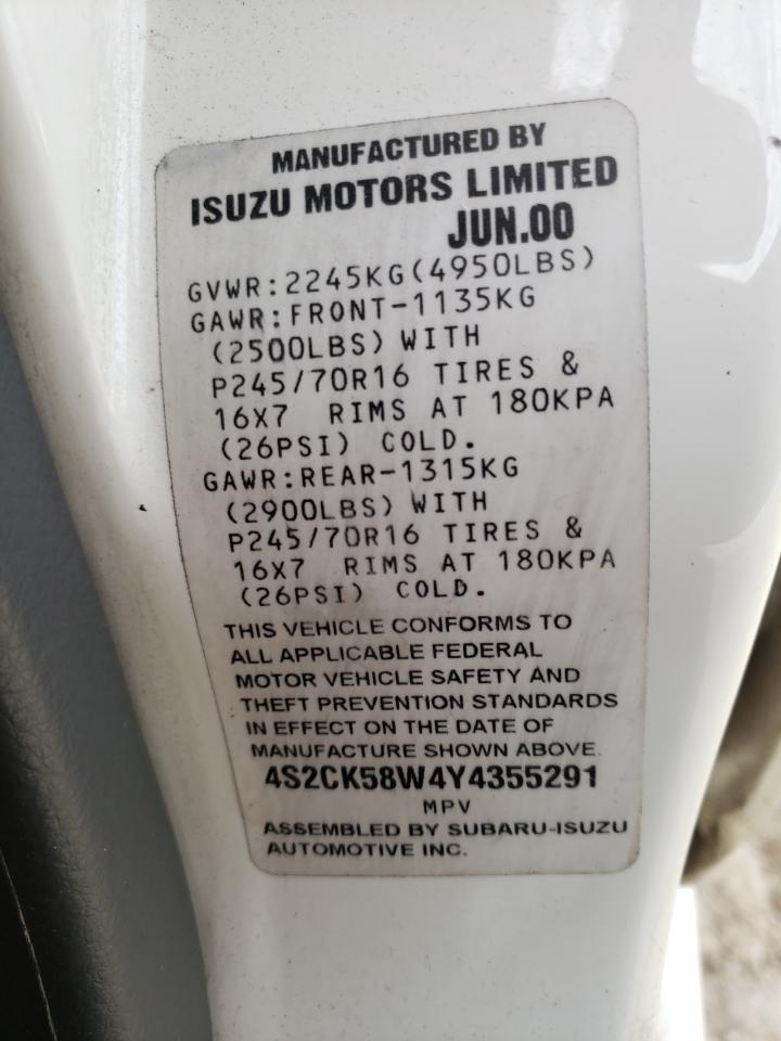 Photo 10 from auction – 2000 ISUZU RODEO S with VIN 4S2CK58W4Y4355291