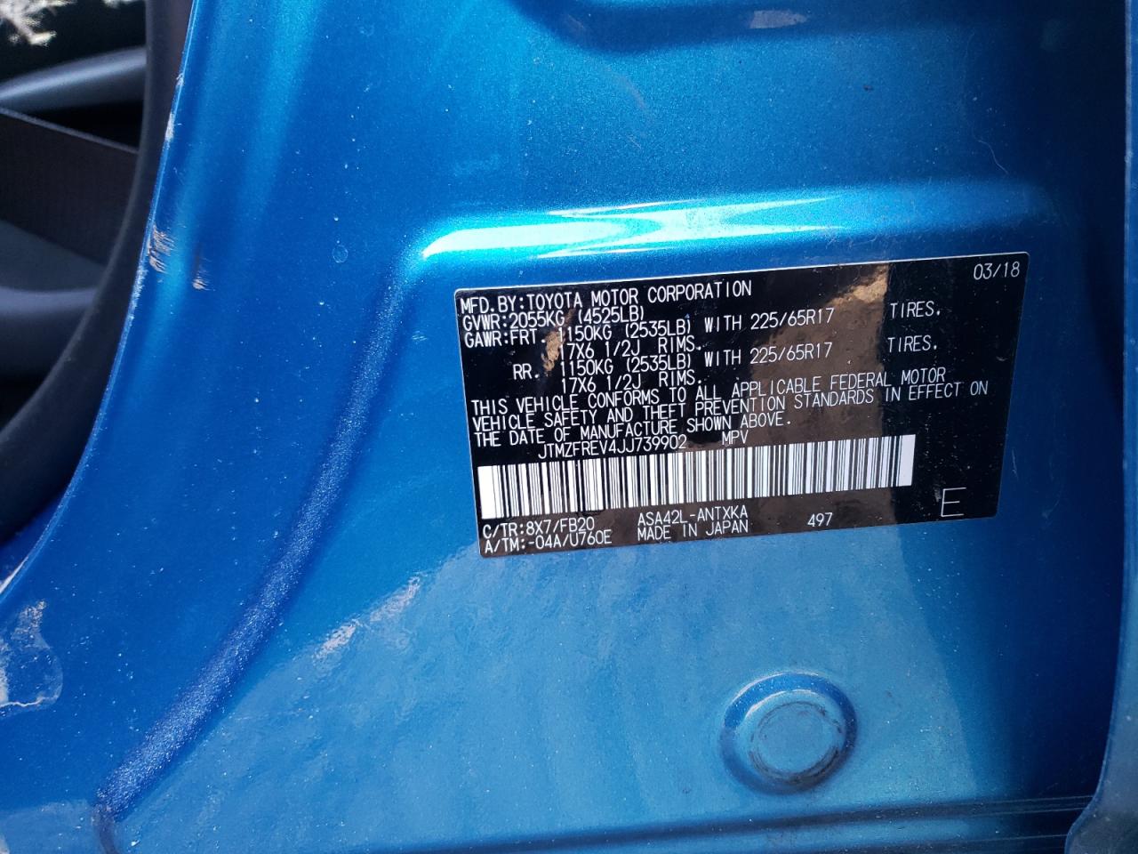 Photo 10 from auction – 2018 TOYOTA RAV4 LE with VIN JTMZFREV4JJ739902
