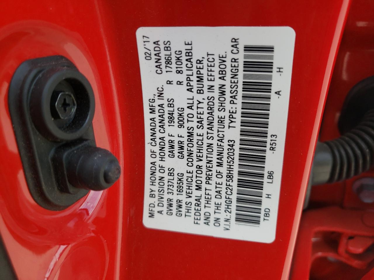 Photo 10 from auction – 2017 HONDA CIVIC LX with VIN 2HGFC2F58HH520343
