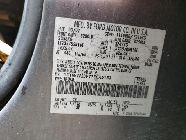 Photo 10 from auction – 2002 FORD F350 SUPER with VIN 1FTWW33F72EC45183