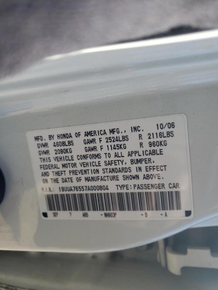 Photo 10 from auction – 2007 ACURA TL TYPE S with VIN 19UUA76557A000804