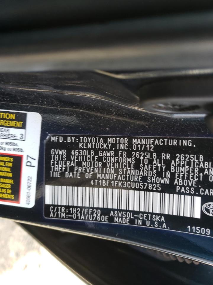 Photo 10 from auction – 2012 TOYOTA CAMRY BASE with VIN 4T1BF1FK3CU057825