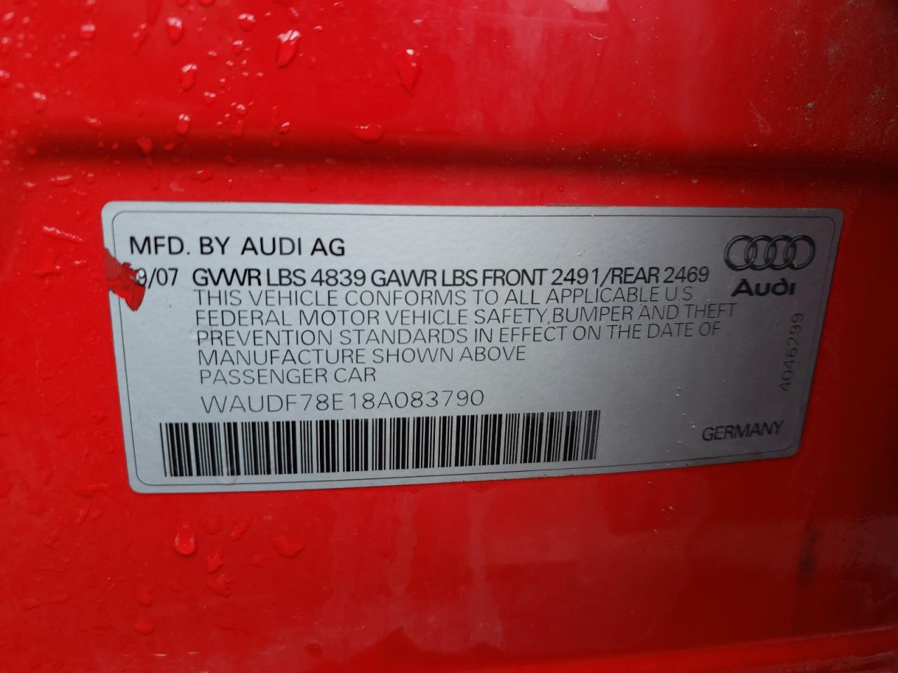 Photo 10 from auction – 2008 AUDI A4 2.0T QU with VIN WAUDF78E18A083790