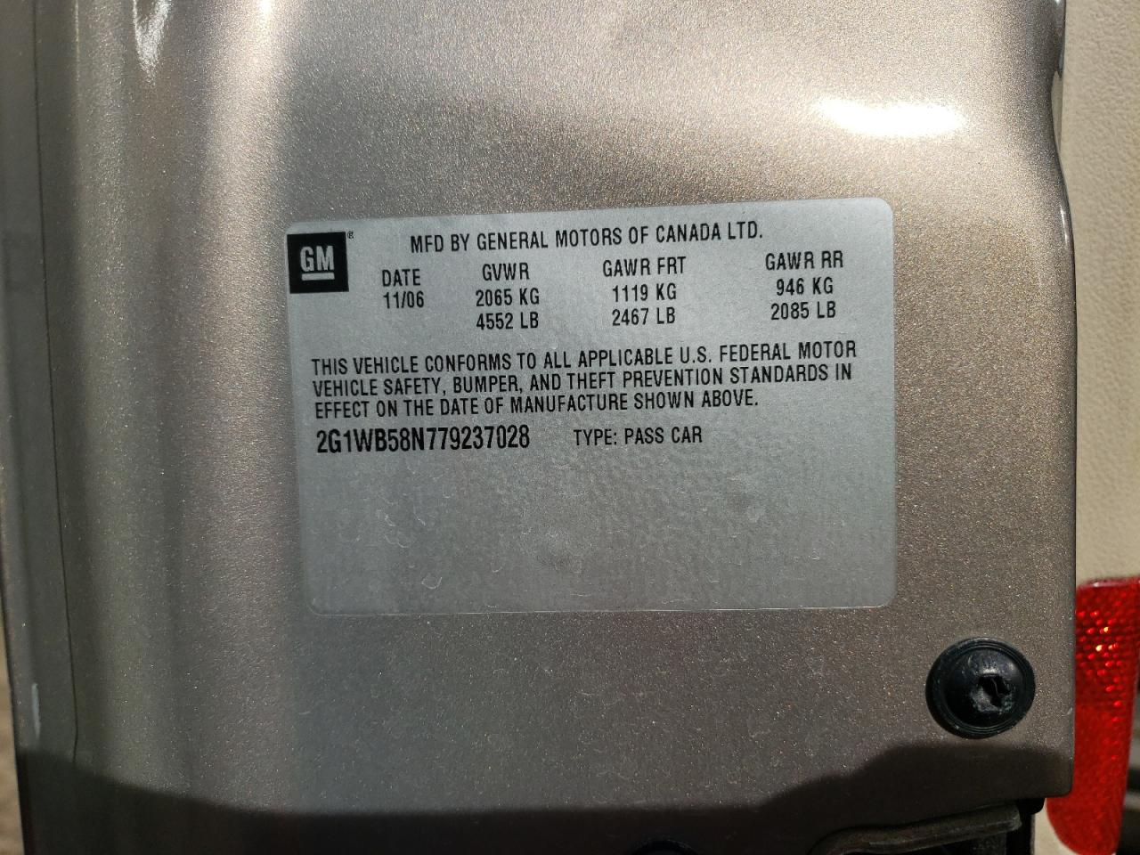 Photo 10 from auction – 2007 CHEVROLET IMPALA LS with VIN 2G1WB58N779237028