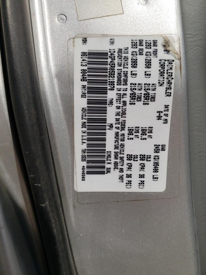 Photo 10 from auction – 2005 DODGE CARAVAN SX with VIN 1D4GP45R05B219970