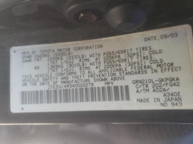 Photo 10 from auction – 2004 TOYOTA 4RUNNER SR with VIN JTEZU14R940020078