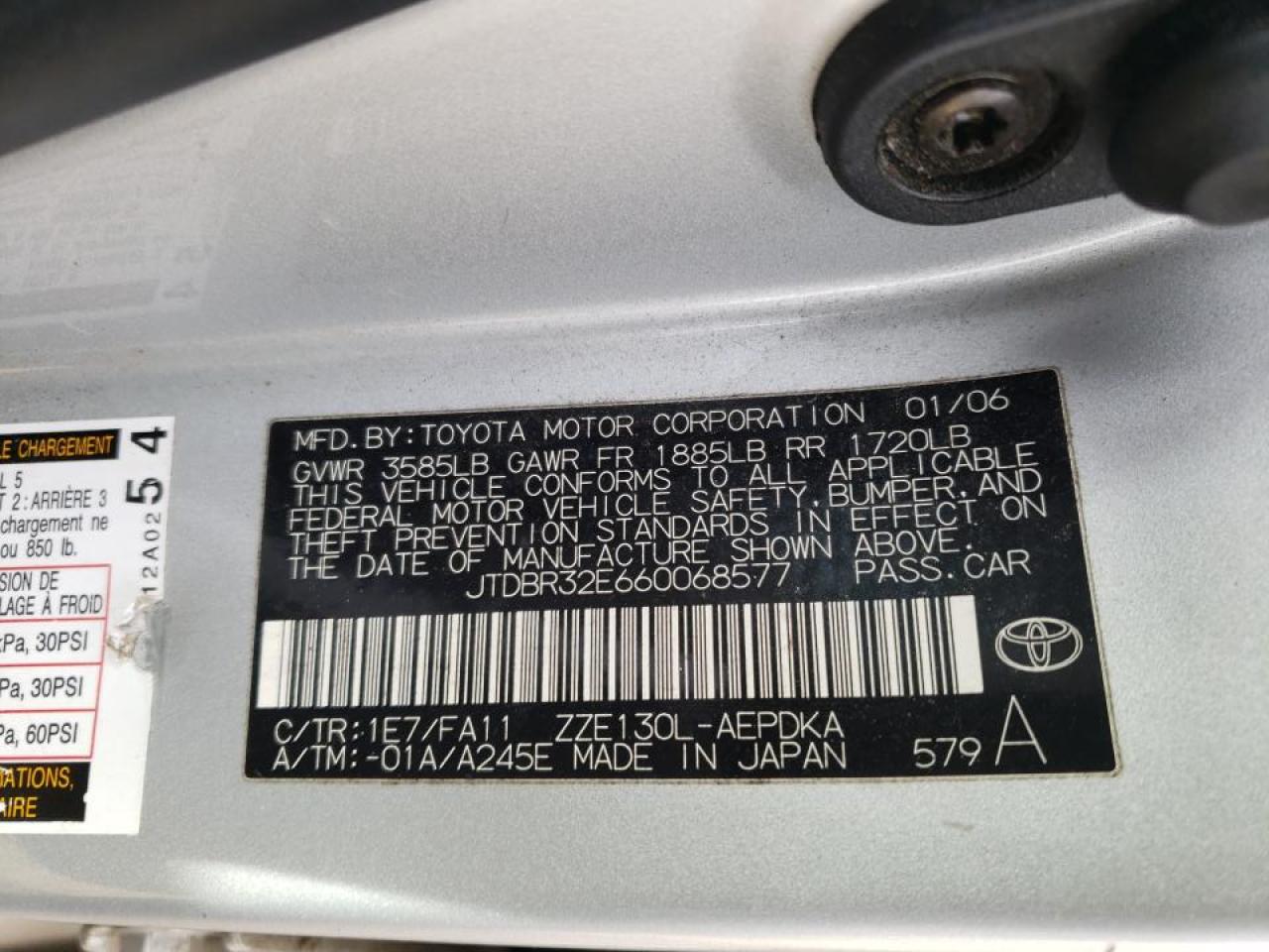 Photo 10 from auction – 2006 TOYOTA COROLLA CE with VIN JTDBR32E660068577