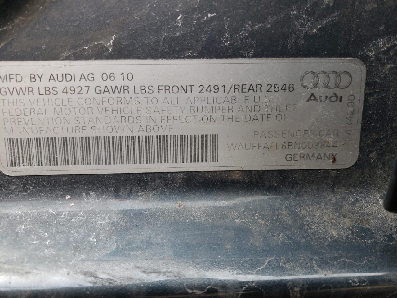 Photo 10 from auction – 2011 AUDI A4 PREMIUM with VIN WAUFFAFL6BN003844