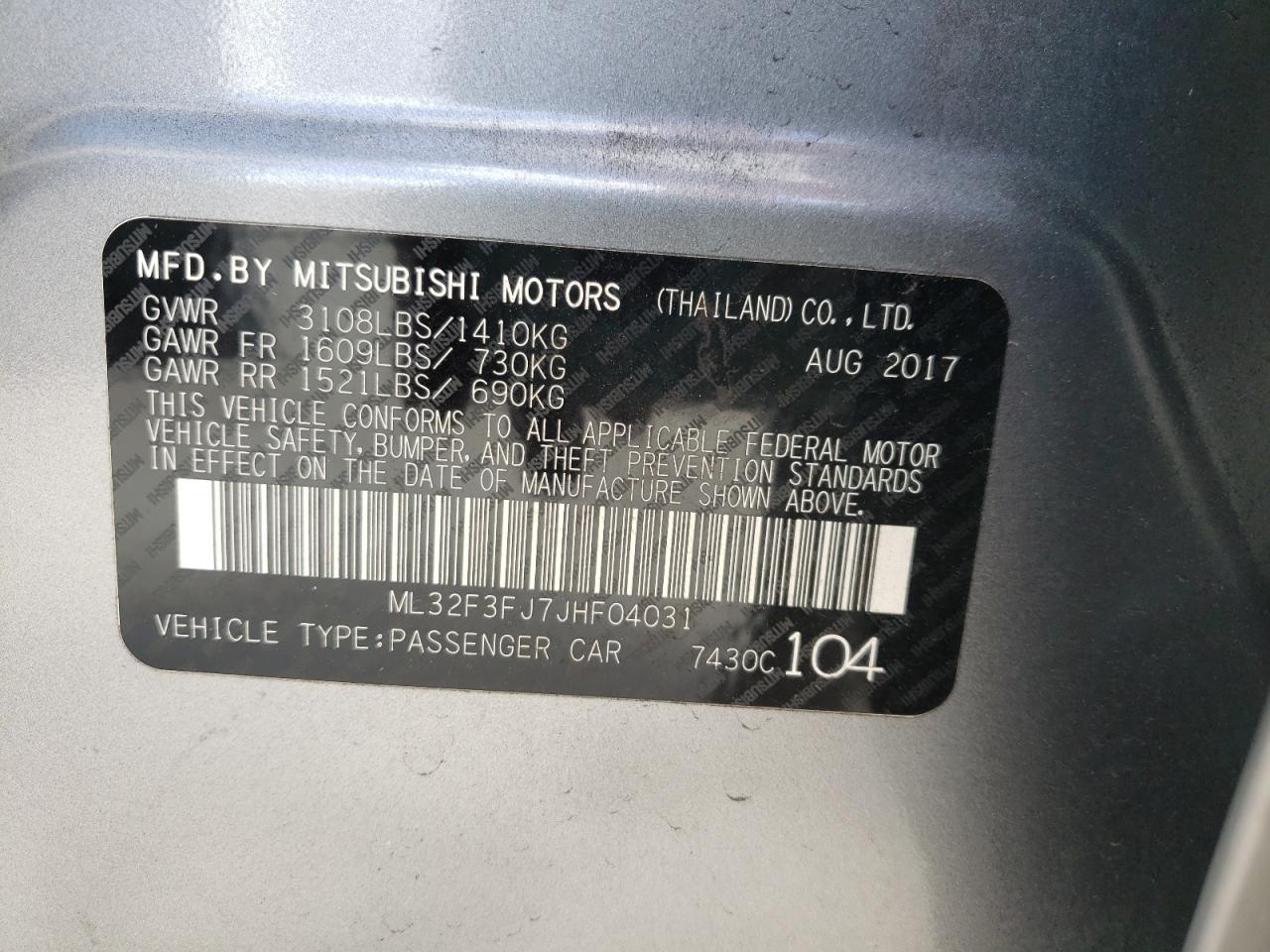 Photo 10 from auction – 2018 MITSUBISHI MIRAGE G4 with VIN ML32F3FJ7JHF04031