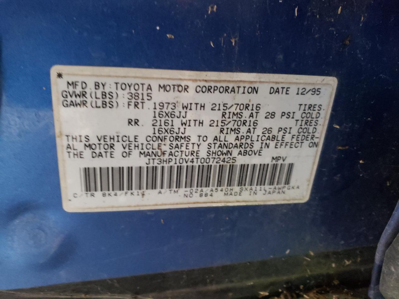 Photo 10 from auction – 1996 TOYOTA RAV4 with VIN JT3HP10V4T0072425