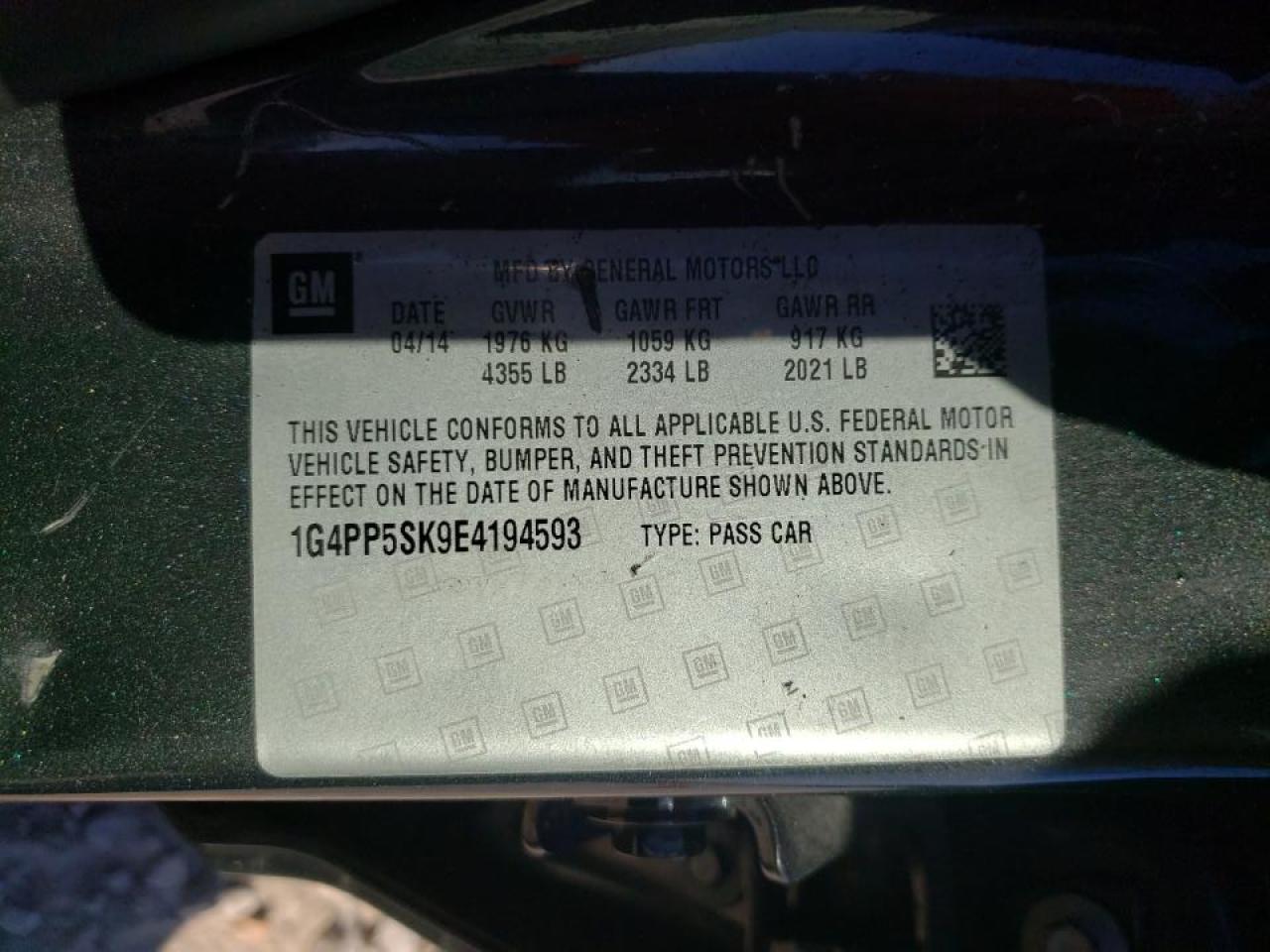 Photo 10 from auction – 2014 BUICK VERANO with VIN 1G4PP5SK9E4194593