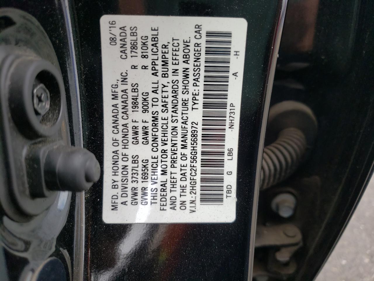 Photo 10 from auction – 2016 HONDA CIVIC LX with VIN 2HGFC2F56GH568972