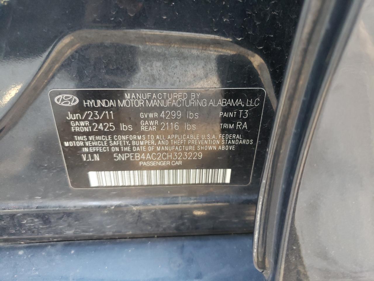 Photo 10 from auction – 2012 HYUNDAI SONATA GLS with VIN 5NPEB4AC2CH323229