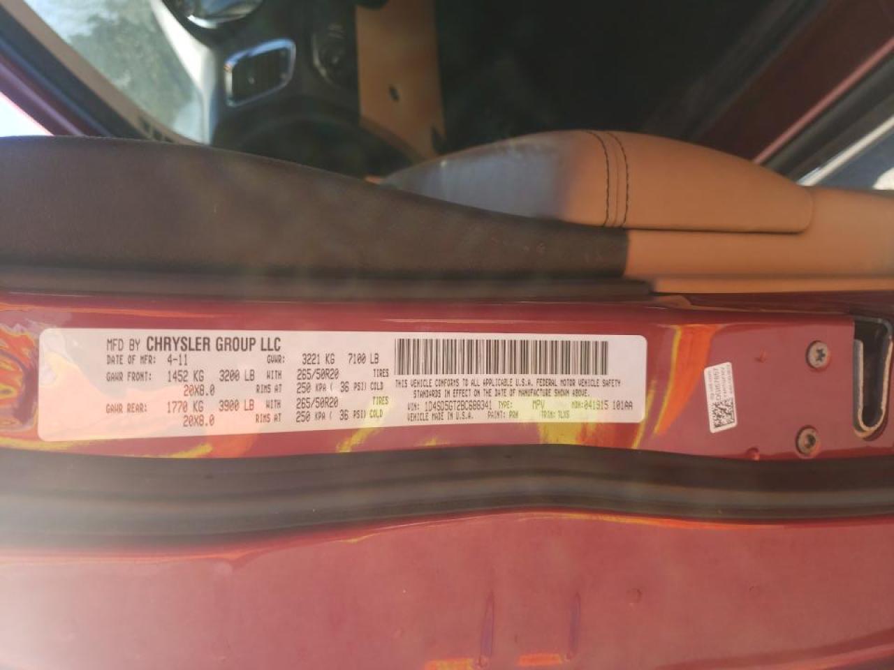 Photo 10 from auction – 2011 DODGE DURANGO CI with VIN 1D4SD5GT2BC688341