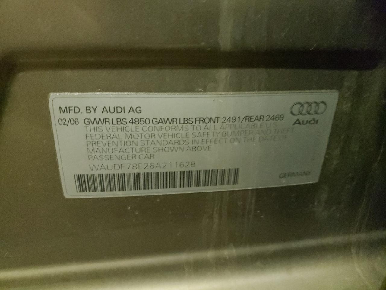 صورة رقم 10 من المزاد - 2006 AUDI A4 2.0T QU مع VIN WAUDF78E26A211628