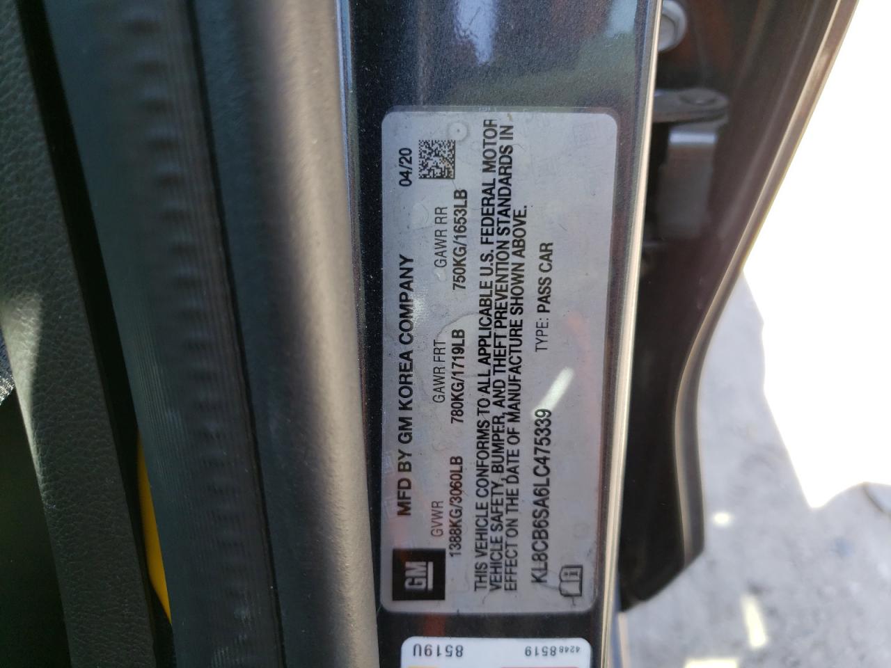 Photo 10 from auction – 2020 CHEVROLET SPARK LS with VIN KL8CB6SA6LC475339