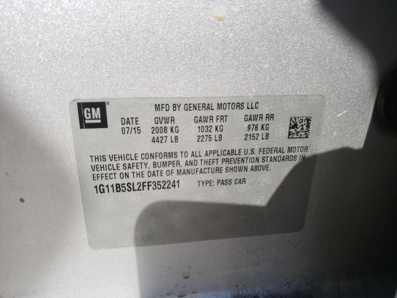 Photo 10 from auction – 2015 CHEVROLET MALIBU with VIN 1G11B5SL2FF352241