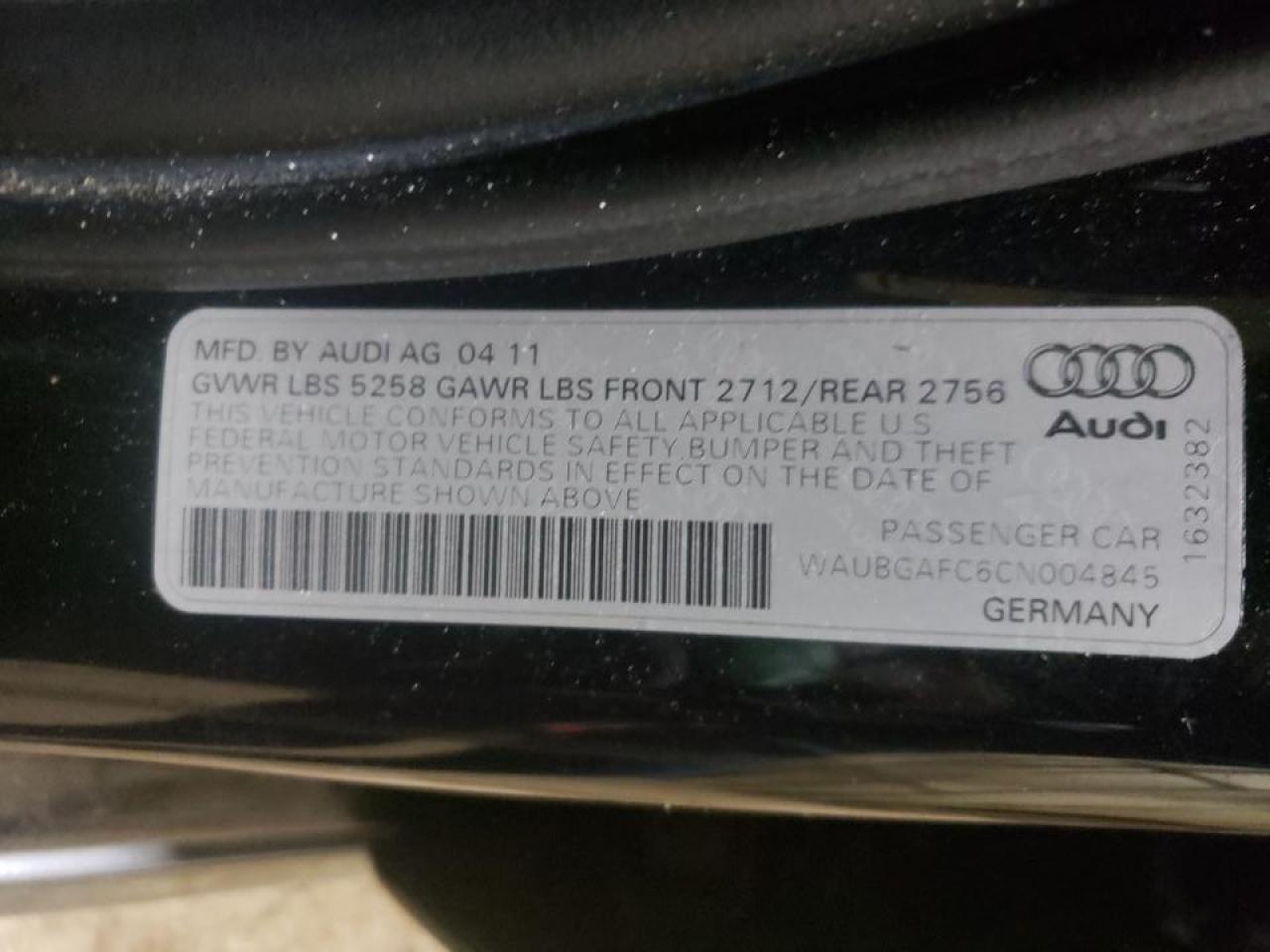 Photo 10 from auction – 2012 AUDI A6 with VIN WAUBGAFC6CN004845