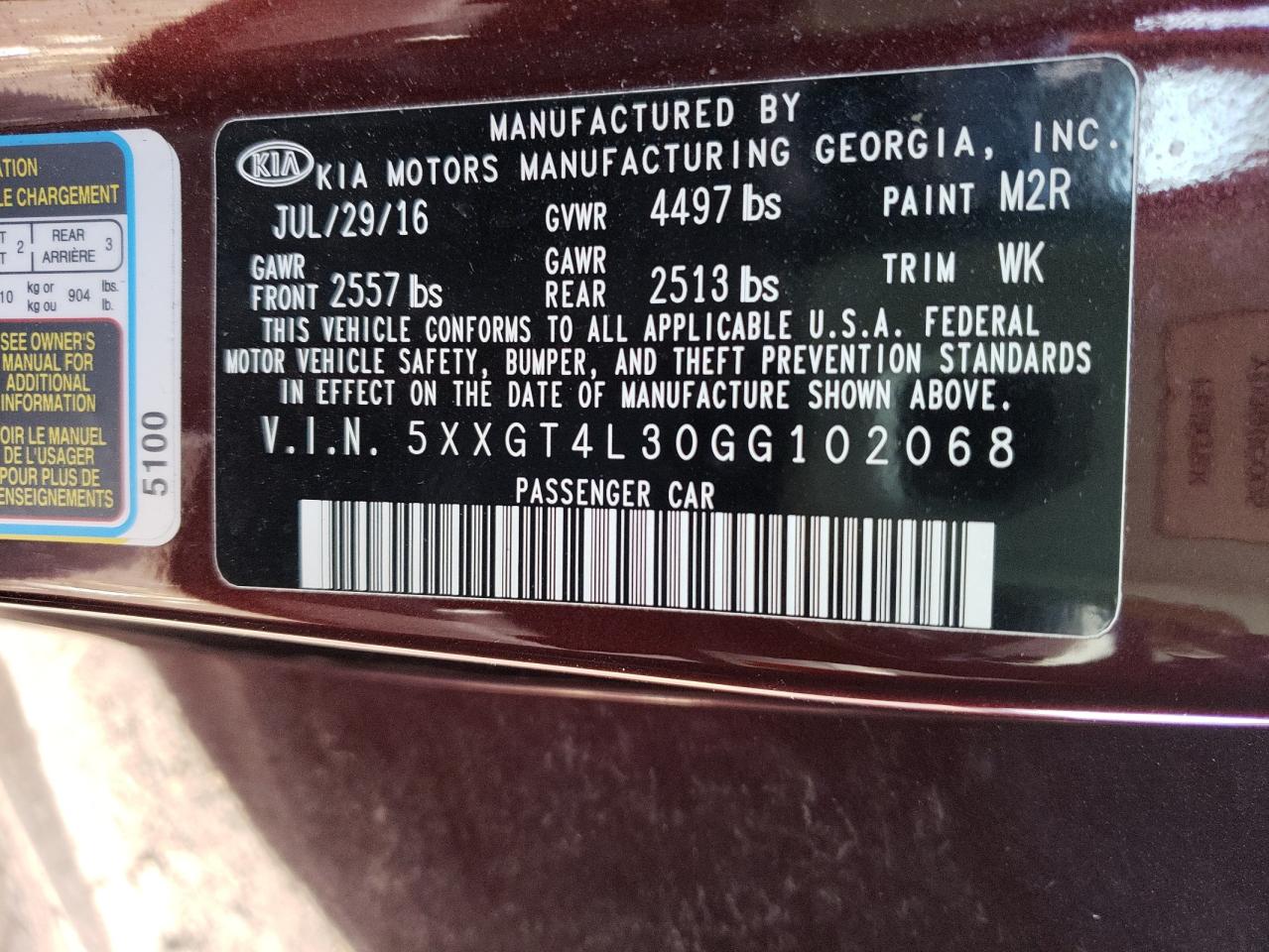 Photo 10 from auction – 2016 KIA OPTIMA LX with VIN 5XXGT4L30GG102068