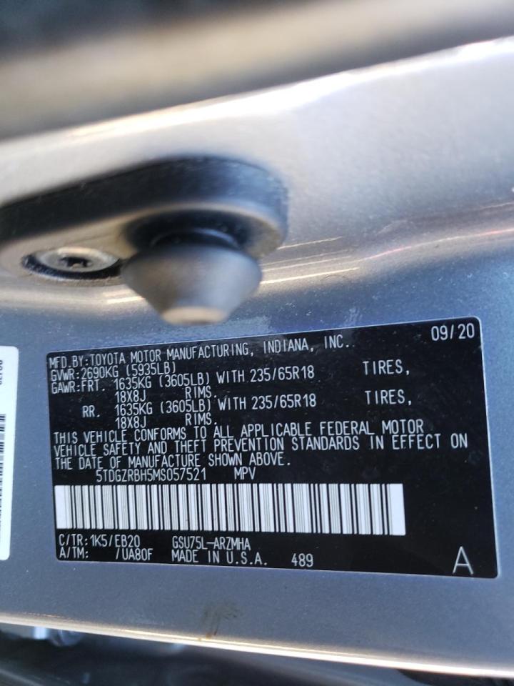 Photo 10 from auction – 2021 TOYOTA HIGHLANDER with VIN 5TDGZRBH5MS057521
