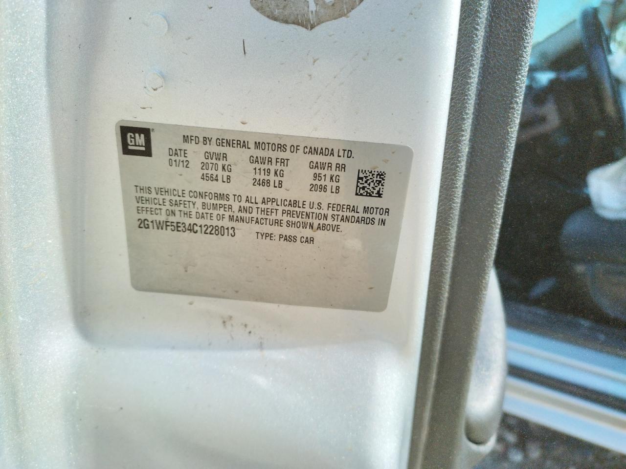 Photo 10 from auction – 2012 CHEVROLET IMPALA LS with VIN 2G1WF5E34C1228013