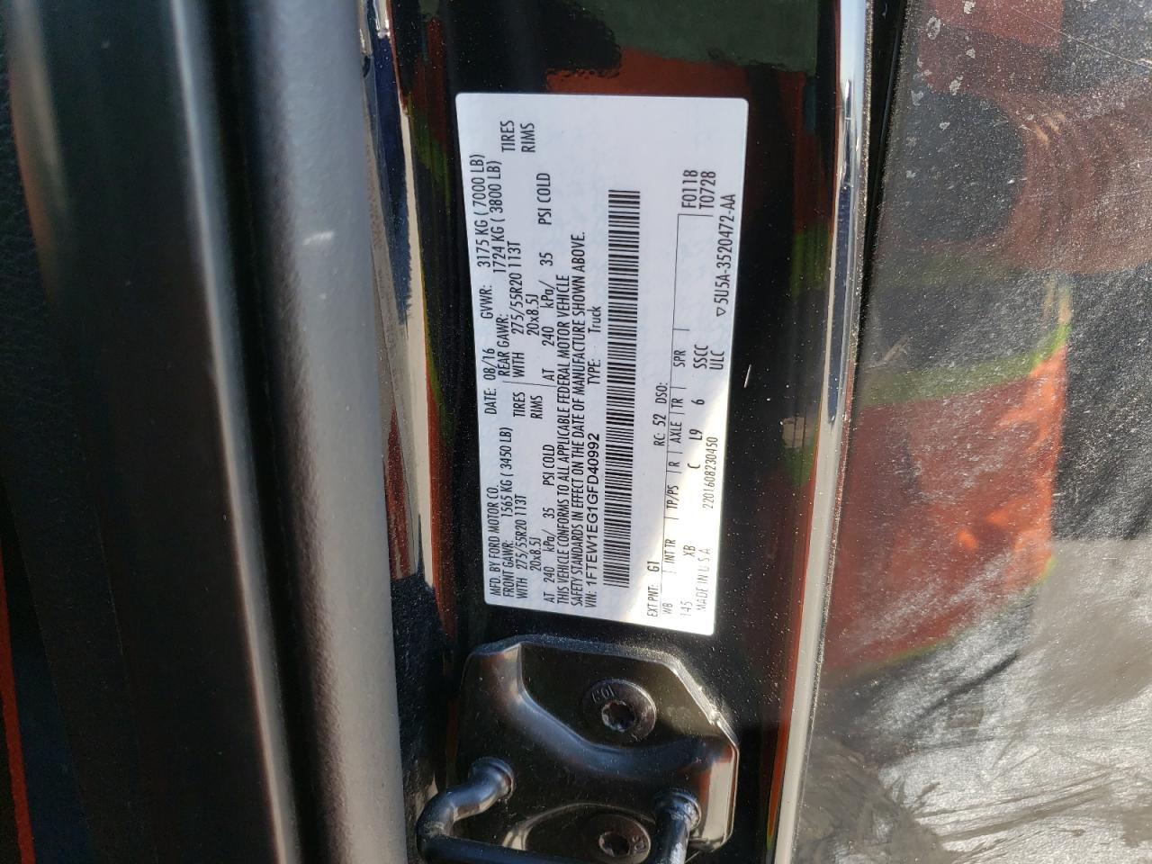 Photo 10 from auction – 2016 FORD F150 SUPER with VIN 1FTEW1EG1GFD40992