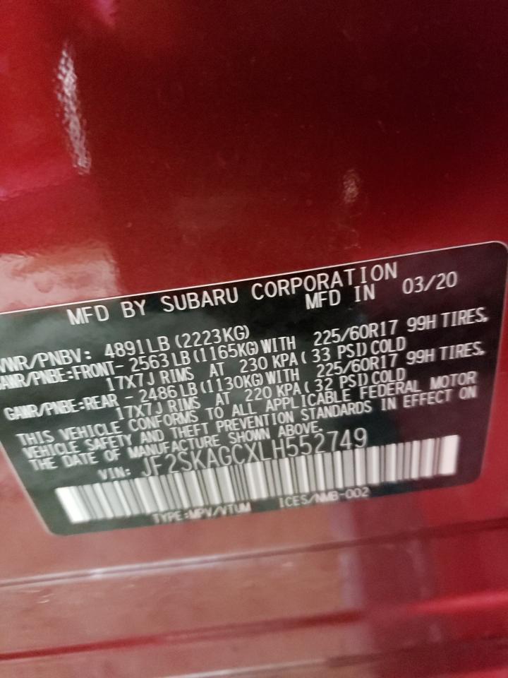 Photo 10 from auction – 2020 SUBARU FORESTER P with VIN JF2SKAGCXLH552749