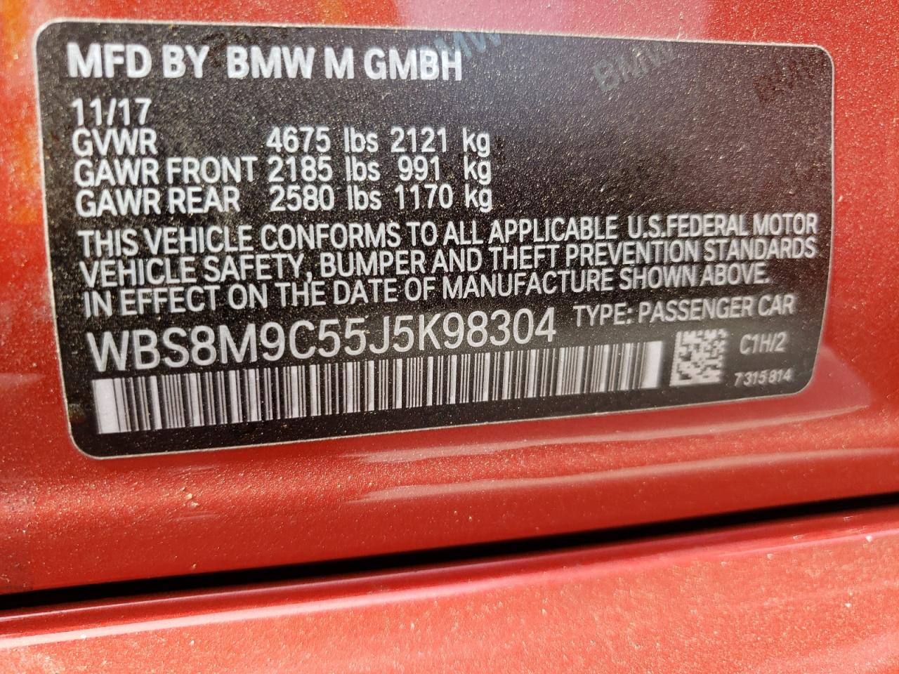 Photo 10 from auction – 2018 BMW M3 with VIN WBS8M9C55J5K98304
