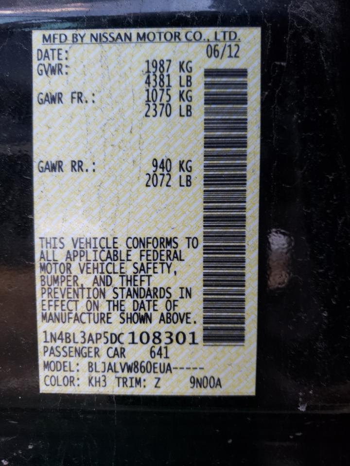 Photo 10 from auction – 2013 NISSAN ALTIMA 3.5 with VIN 1N4BL3AP5DC108301