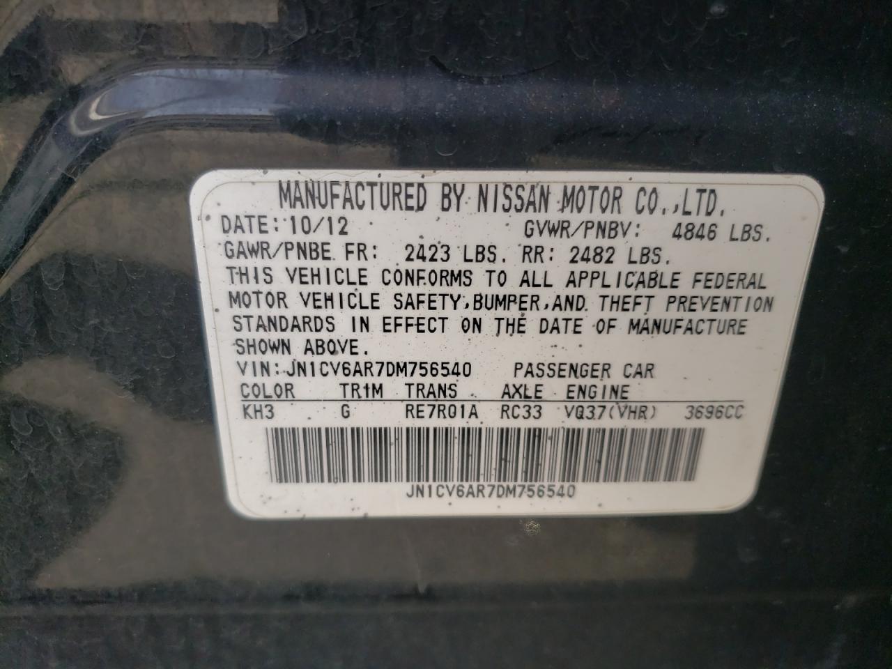 Photo 10 from auction – 2013 INFINITI G37 with VIN JN1CV6AR7DM756540