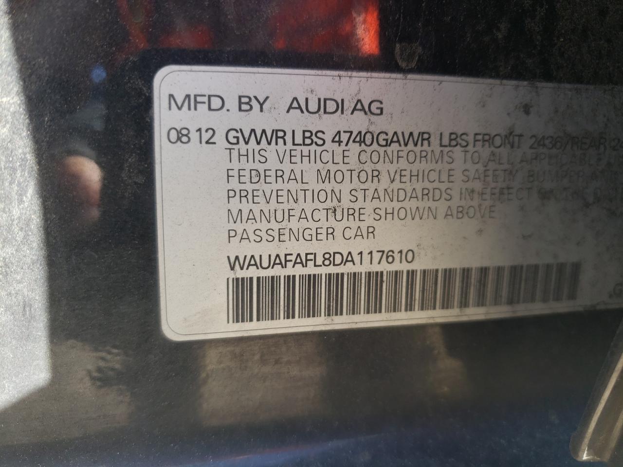 Фото 10 с аукциона – 2013 AUDI A4 PREMIUM с VIN WAUAFAFL8DA117610
