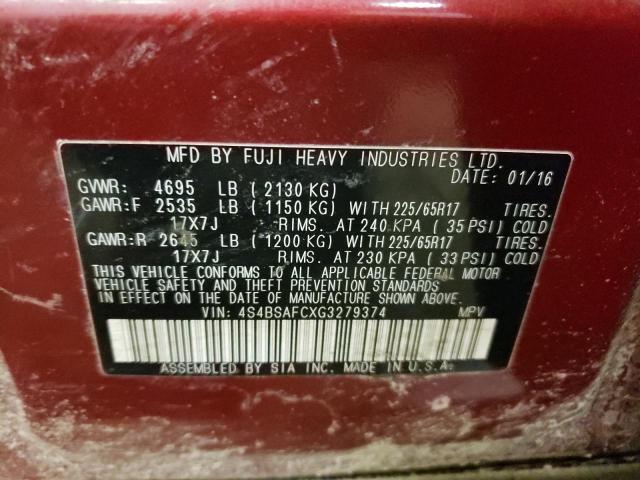 Photo 10 from auction – 2016 SUBARU OUTBACK 2. with VIN 4S4BSAFCXG3279374