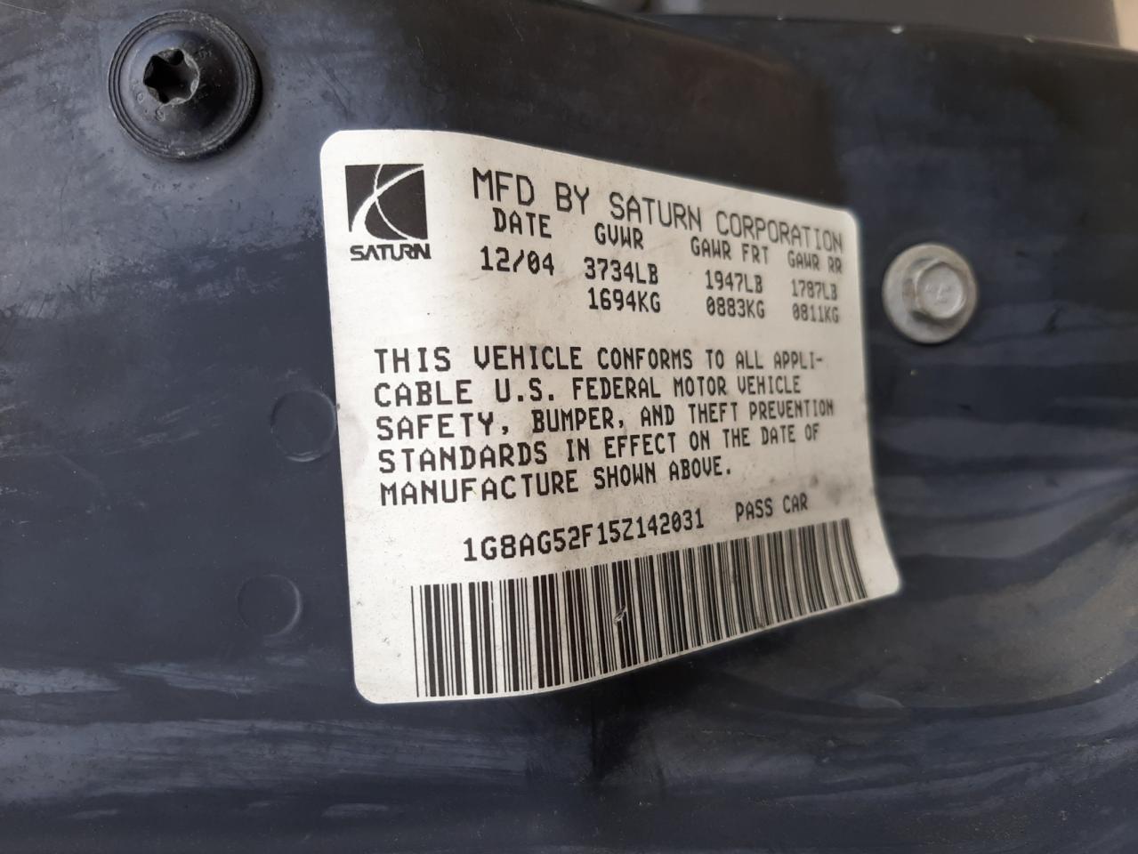 Photo 10 from auction – 2005 SATURN ION LEVEL with VIN 1G8AG52F15Z142031