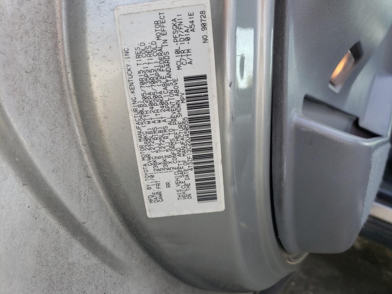 Photo 10 from auction – 2002 TOYOTA SIENNA with VIN 4T3ZF13C22U450555