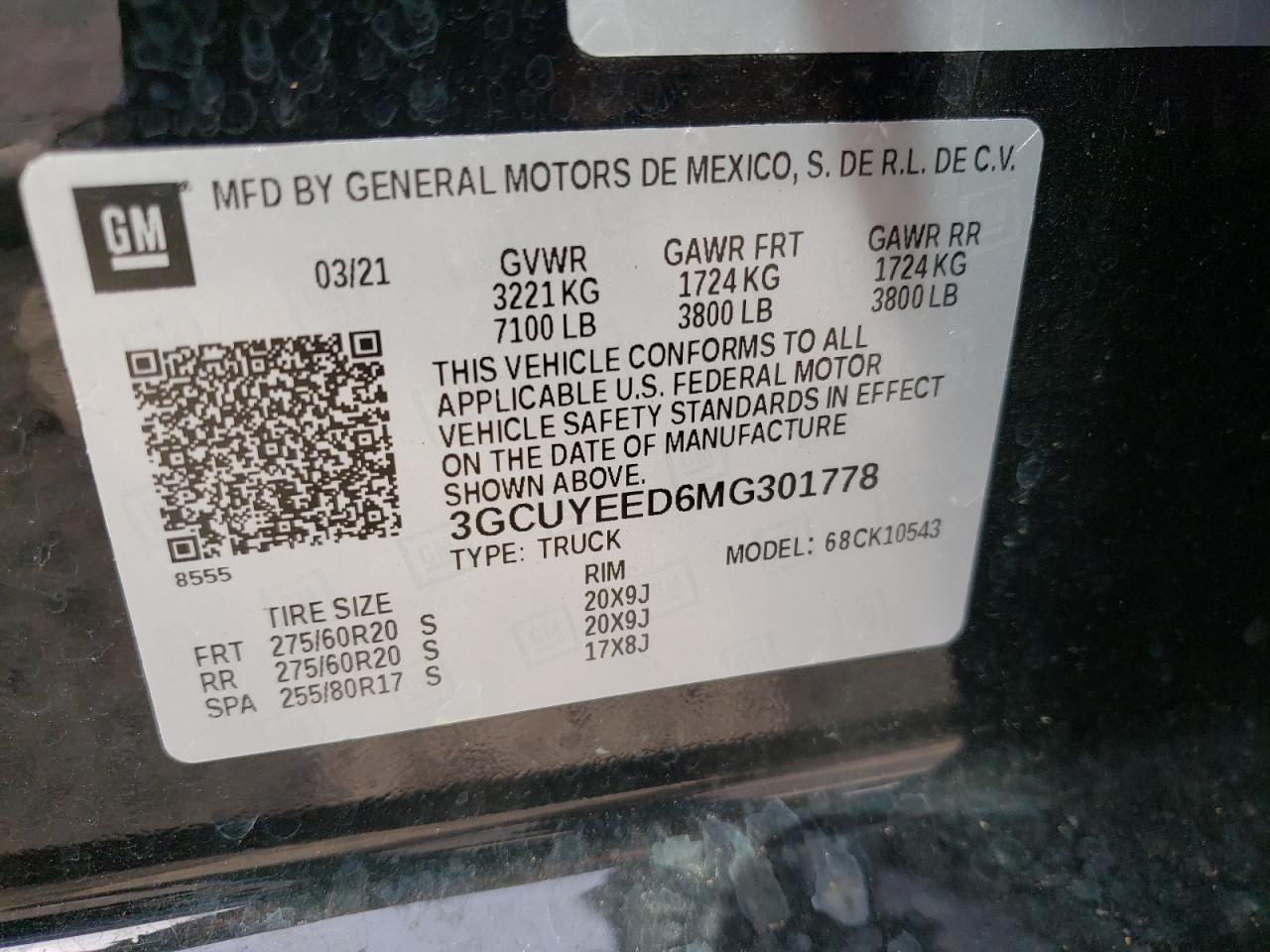 Photo 10 from auction – 2021 CHEVROLET SILVERADO with VIN 3GCUYEED6MG301778