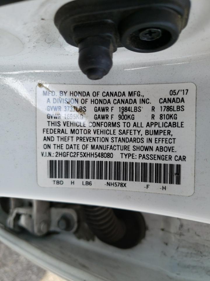 Photo 10 from auction – 2017 HONDA CIVIC LX with VIN 2HGFC2F5XHH548080