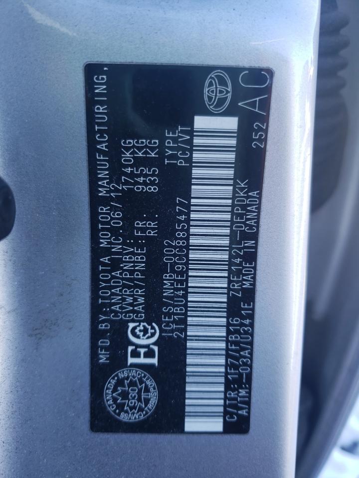 Photo 10 from auction – 2012 TOYOTA COROLLA BA with VIN 2T1BU4EE9CC885477