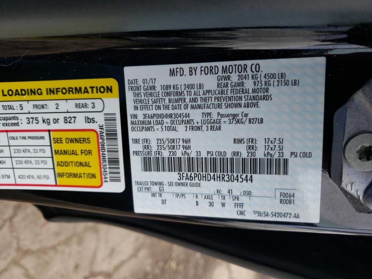 Photo 10 from auction – 2017 FORD FUSION SE with VIN 3FA6P0HD4HR304544
